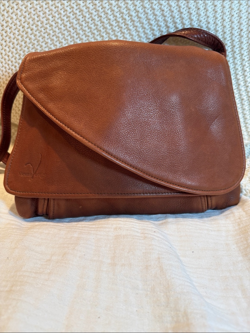 Victoria Leather 
 Cognac Leather Messenger Crossbody